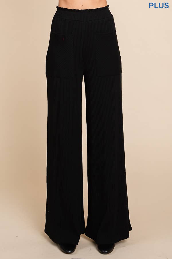 Culture Code - Wholesale Pants - Women's - CRP1797X - RUCHING FRILL WAIST WIDE PANTS3