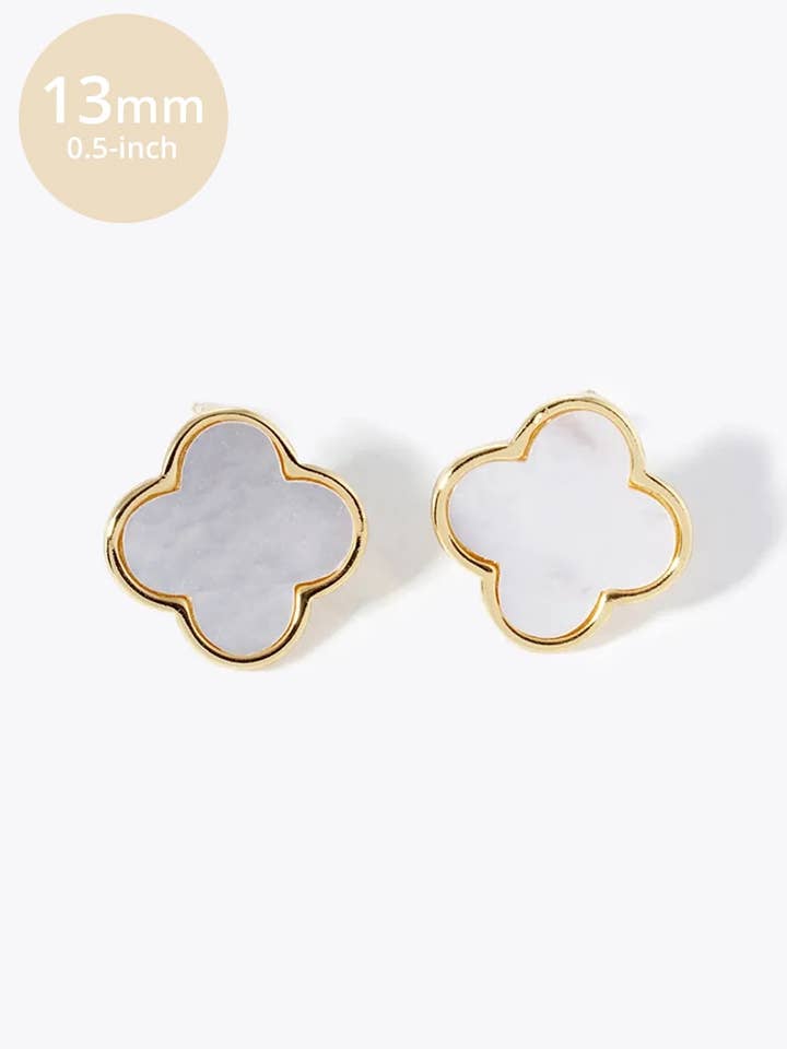 18K Gold Dipped 13mm Semi-Precious Quatrefoil 925 Sterling Silver Post Stud Earrings for wholesale by Wild Honey