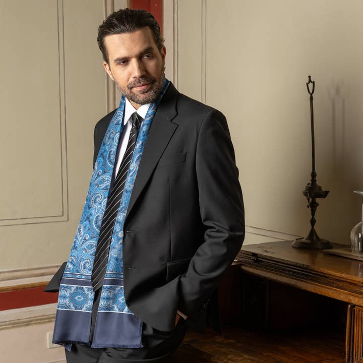 Elizabetta Made in Italy USA - Wholesale Scarf - Men's - Ferrara - Silk Scarf - Blue