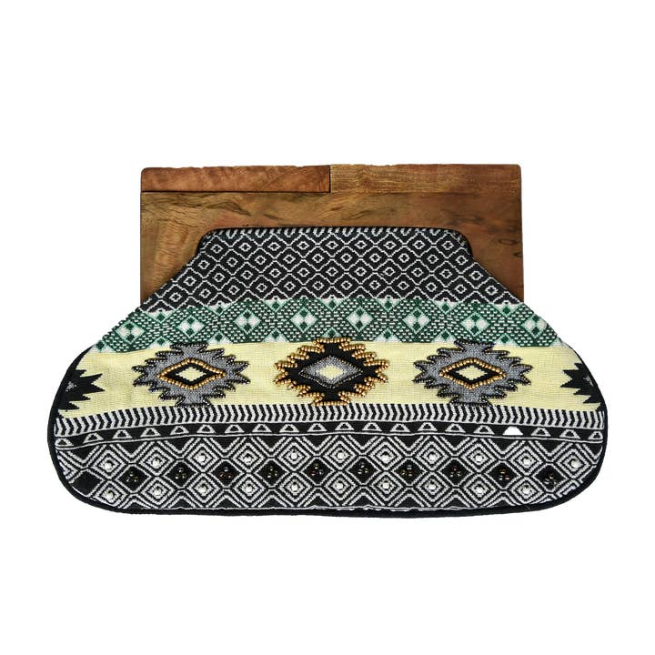 Chloe & Lex - Wholesale Clutch Bag - Women's - Mint Lemon Diamond Women's Clutch Purse with Wooden Handle
