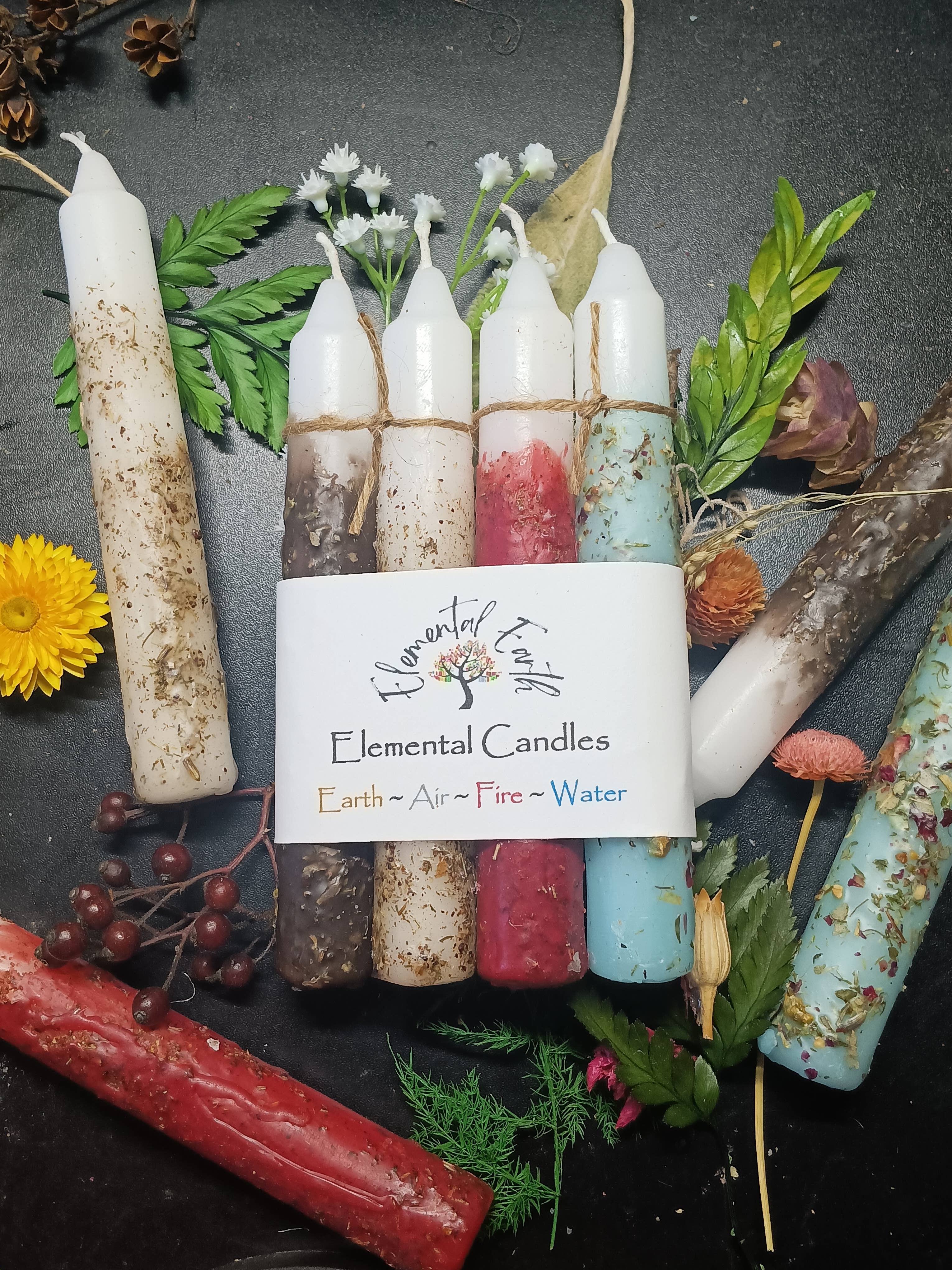 Elemental Earth Shop - Vente Bougies/bougeoirs coniques - Ensemble de bougies de 6 pouces à intention herbacée élémentaire1