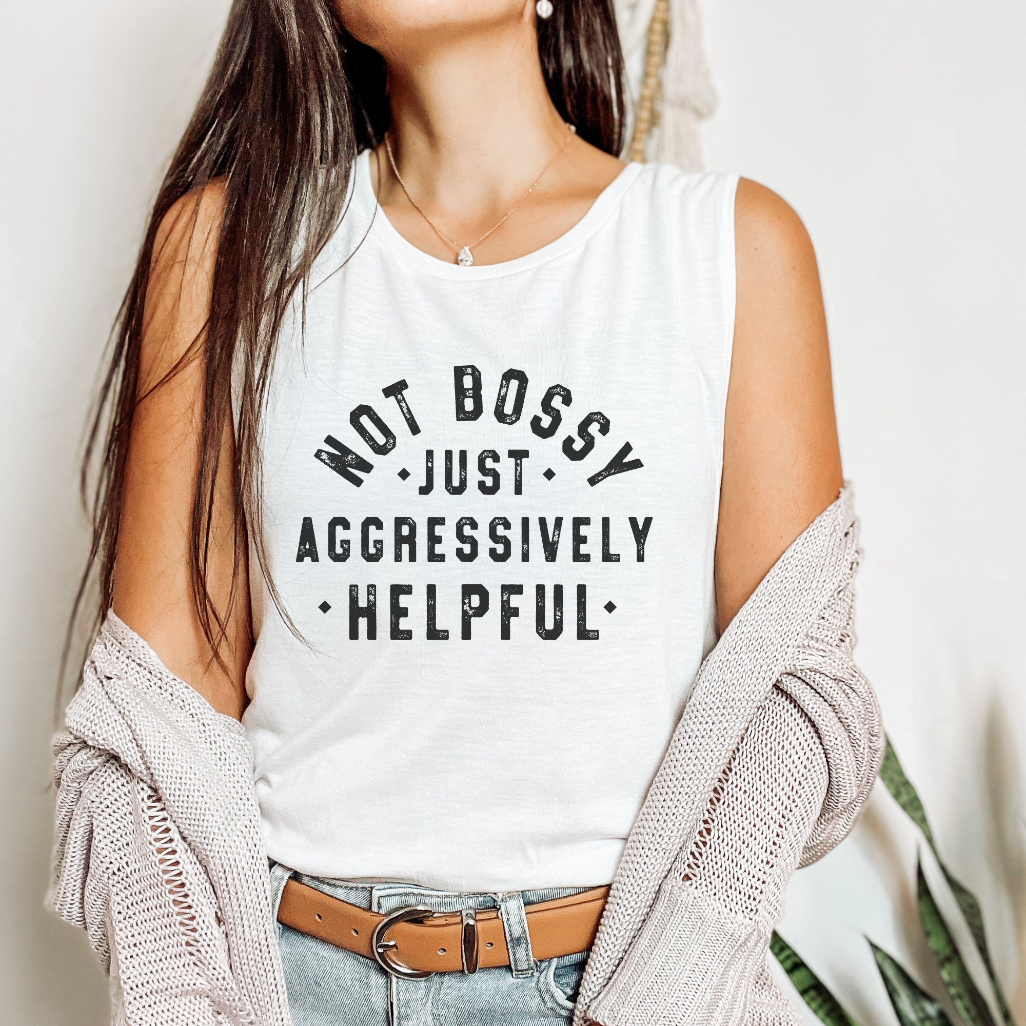 Trendznmore - Modern Graphic Apparel - Wholesale Tank Top - Women's - Not Bossy Just Aggressively Helpful BC Muscle Tank 0