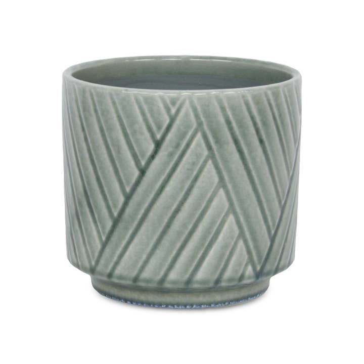 Cheungs Home Decor - Wholesale Plant Pot - Parlora Crossed Diagonal Pattern Ceramic Pot - Green