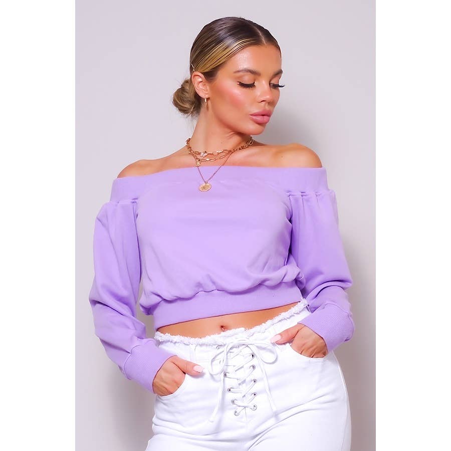 CEFIAN FASHION - Wholesale Sweatshirt - Women's - WANDERLUST VIBES OFF SHOULDER SWEATSHIRT TOP5