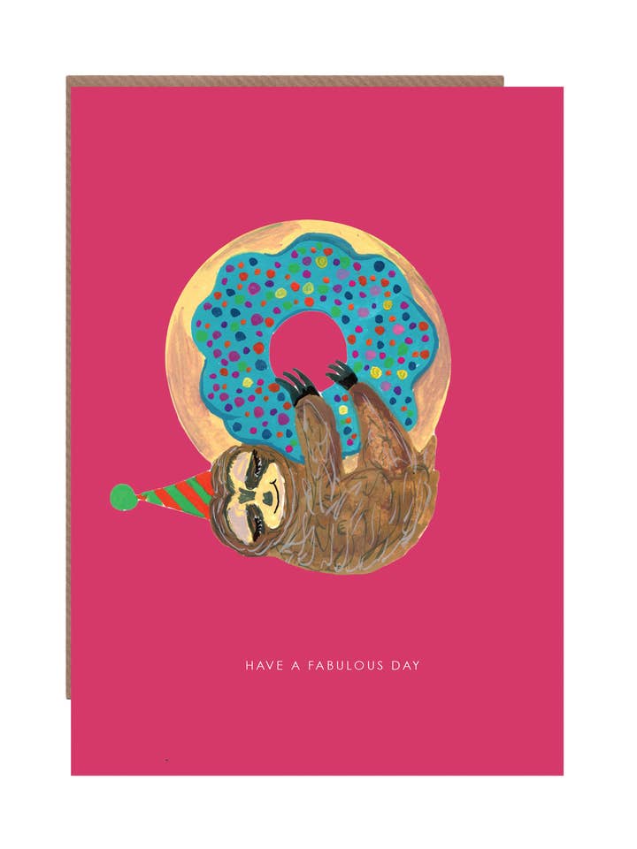 'Sloth and Donut' Birthday Greetings Card for wholesale by Hutch Cassidy (Greetings Cards and Paper Goods)