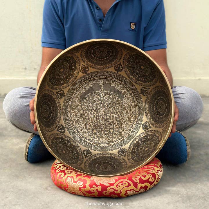 Large Handmade Tibetan Singing Bowl: Buddha Feet Sound Healing, Made in Nepal for wholesale by NadaYoga