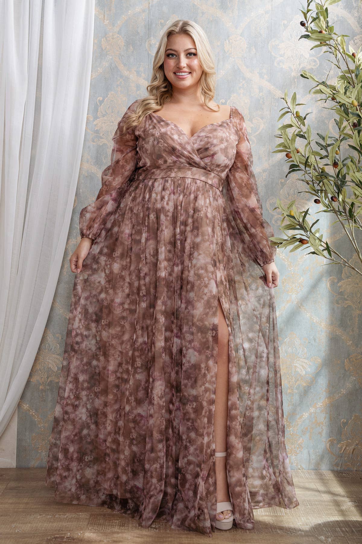 Rosemore Couture - Wholesale Gown - Women's - PLUS SIZE FLORAL PRINT SURPLICE MAXI 4