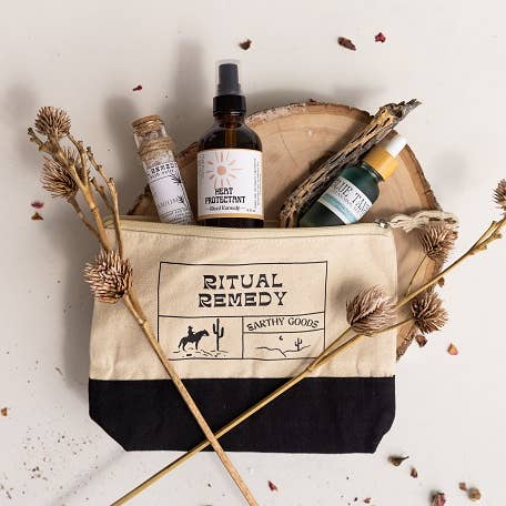 Natural and Black Canvas Zipper Pouch for wholesale by Ritual Remedy