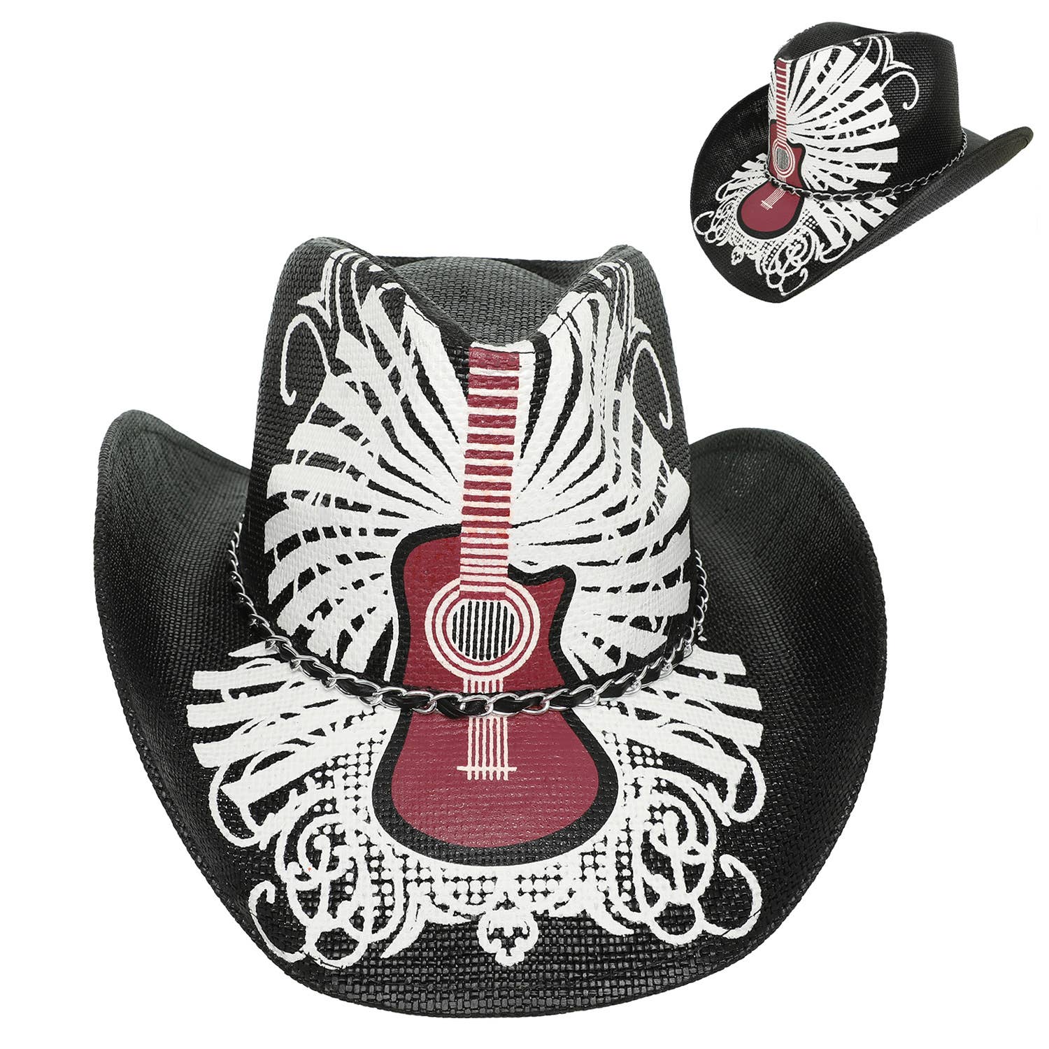 SP Sophia Collection - Wholesale Cowboy Hat - Women's - Western Guitar Skull Straw Woven Cowboy Hat 2