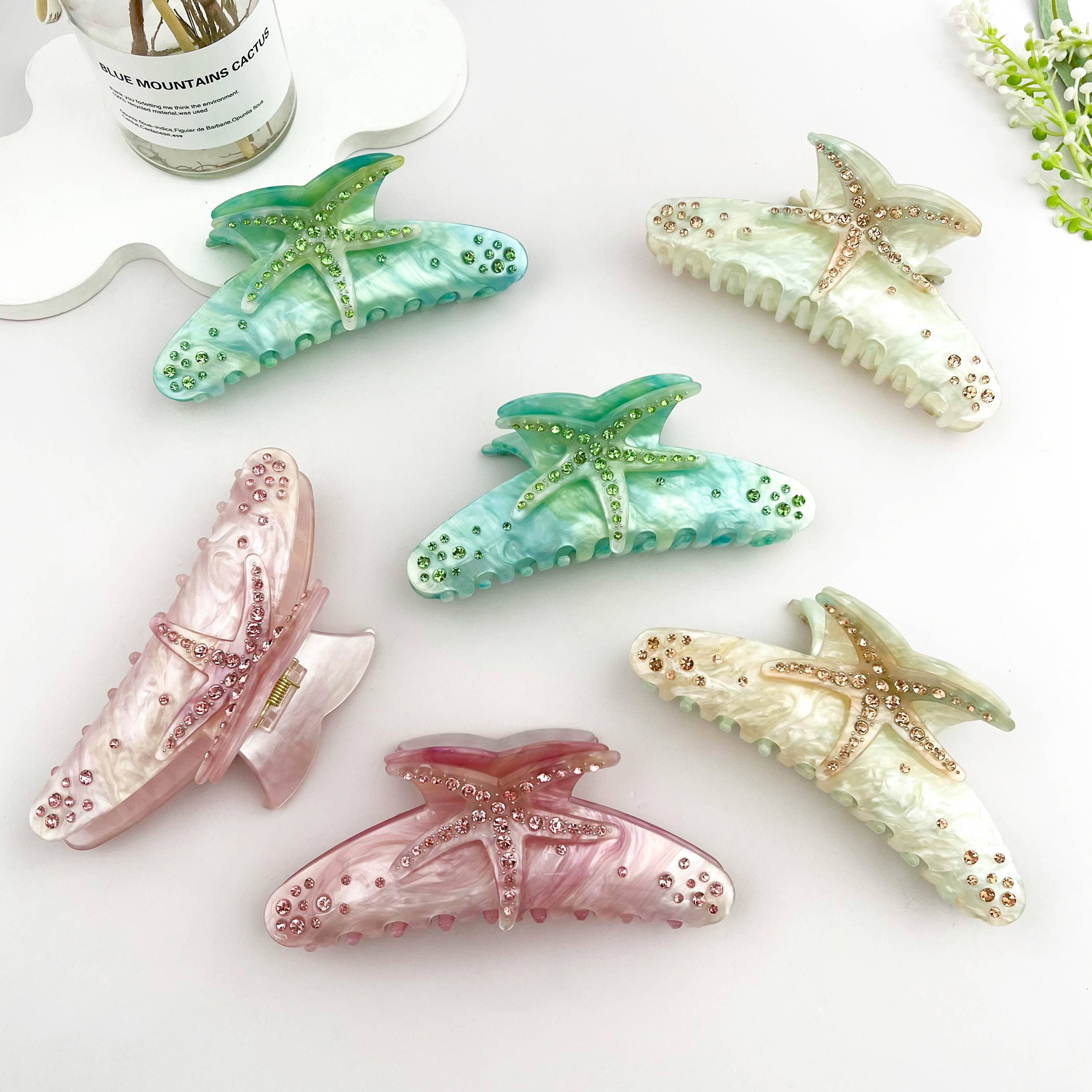 mildstyles – Clips para cabelo - Mulher por atacado – Gancho de Cabelo com Gradiente de Cores, Estrela-do-mar, Pedrarias e Meia-lua4