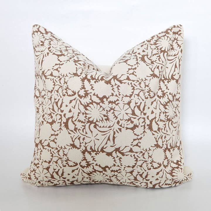 Cozy Prairie Linens Co. – wholesale Throw pillow cover – Signature Floral Cotton Pillow Cover in Brown