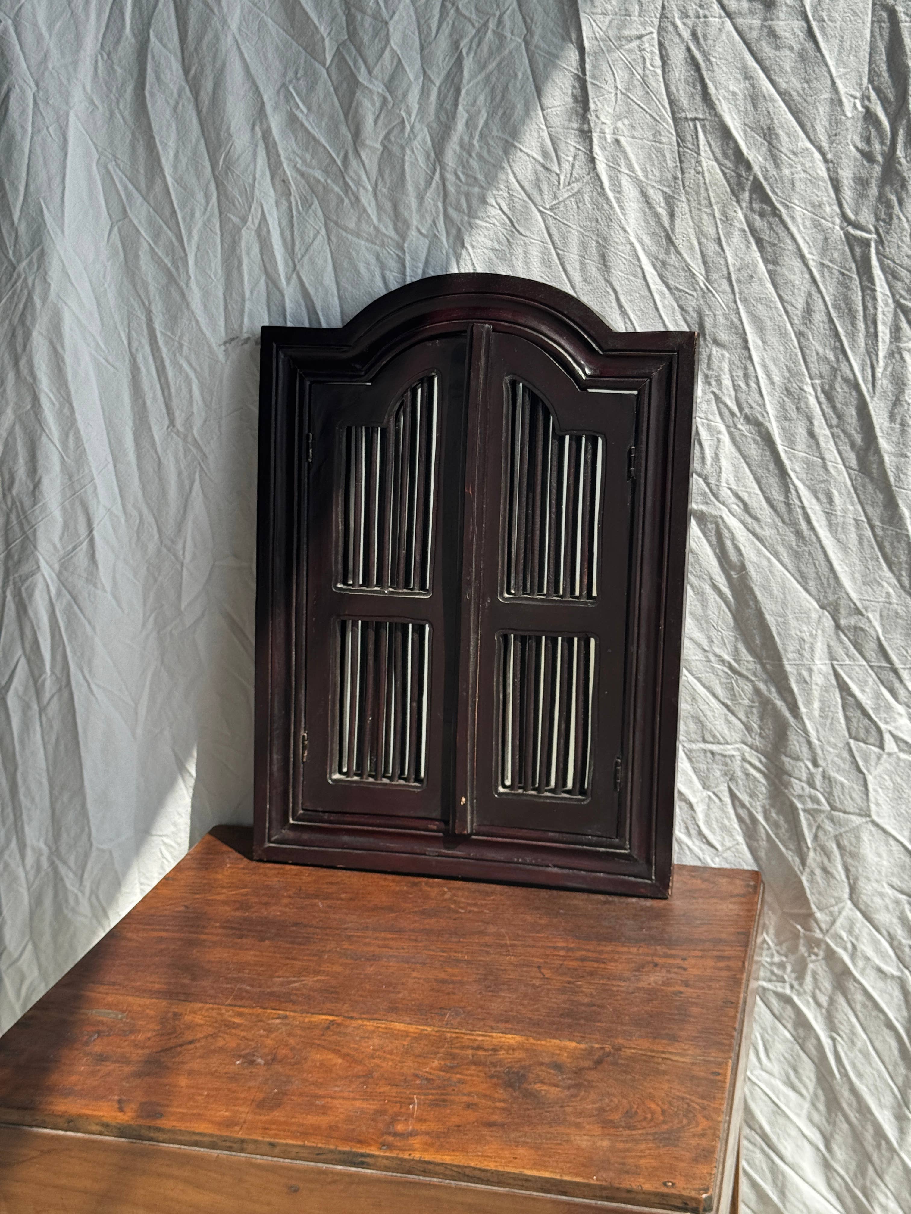 Office Objets - Wholesale Wall Mirror - Dark brown wooden mirror with two shutter strips H55 L402