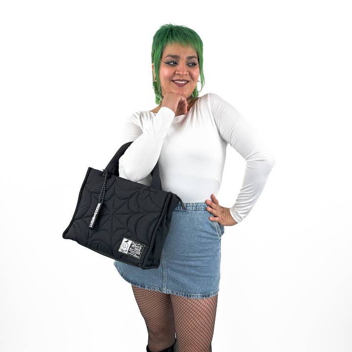 Recycled Nylon Spiderweb Puff Tote Bag by Wicked Misfit for wholesale by Wicked Misfit