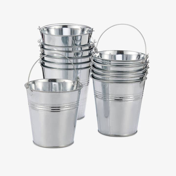 The Twiddlers - Wholesale Bucket/Pail - 12 Mini Metal Buckets with Handles