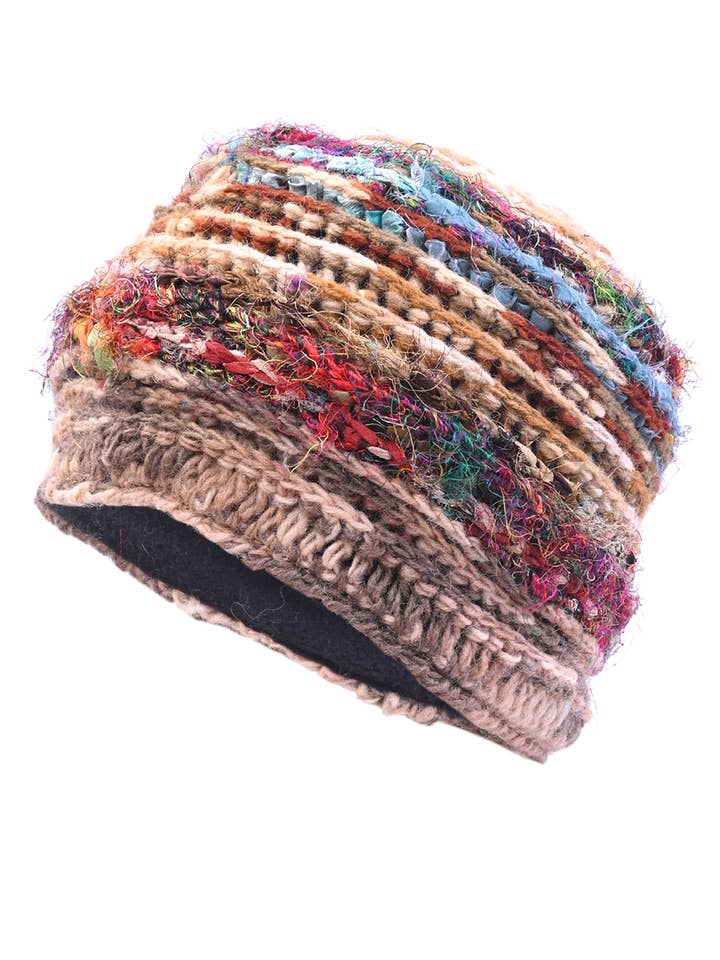 Wool Knit and Recycled Silk Beanie Hat for wholesale by The Collection Royal / Royal Handicrafts