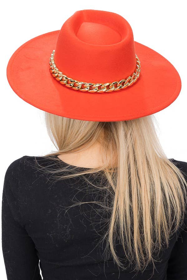 Cap Zone - Wholesale Fedora - Women's - Chunky Cuban Chain Pinch Crease Wide Rancher Hat8