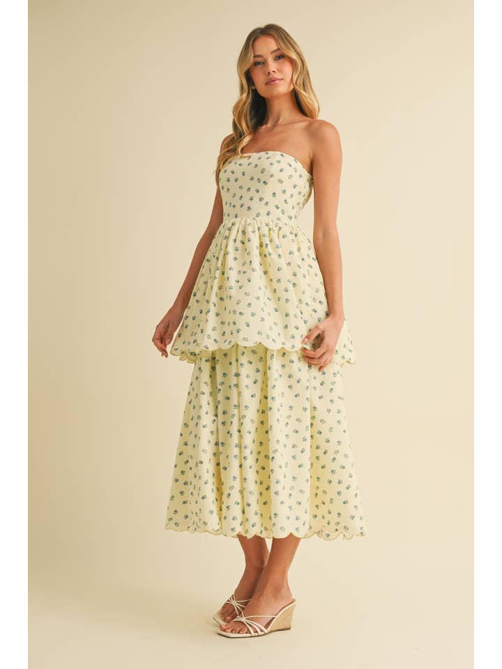 Klesis - Wholesale Dress - Women's - ID9056 FLORAL PRINT STRAPLESS TIERED MIDI DRESS