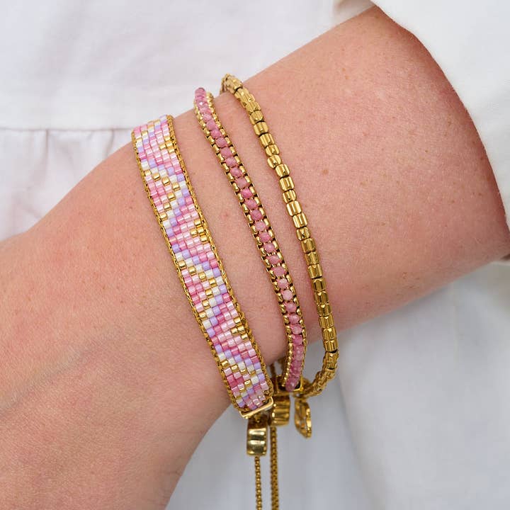 Botella Pulsera Apilable de Oro y Turmalina Rosa para venta al por mayor de Boho Betty