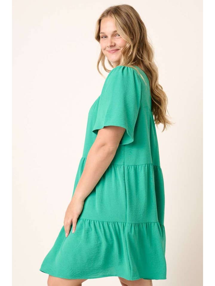 mittoshop - Wholesale Dress - Women's - PLUS AIRFLOW RUFFLE TIER SHORT SLEEVE MINI DRESS