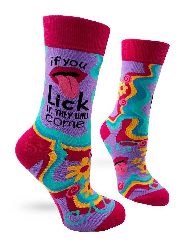 If You Lick it They Will Come Funny Women's Crew Socks for wholesale by Fabdaz