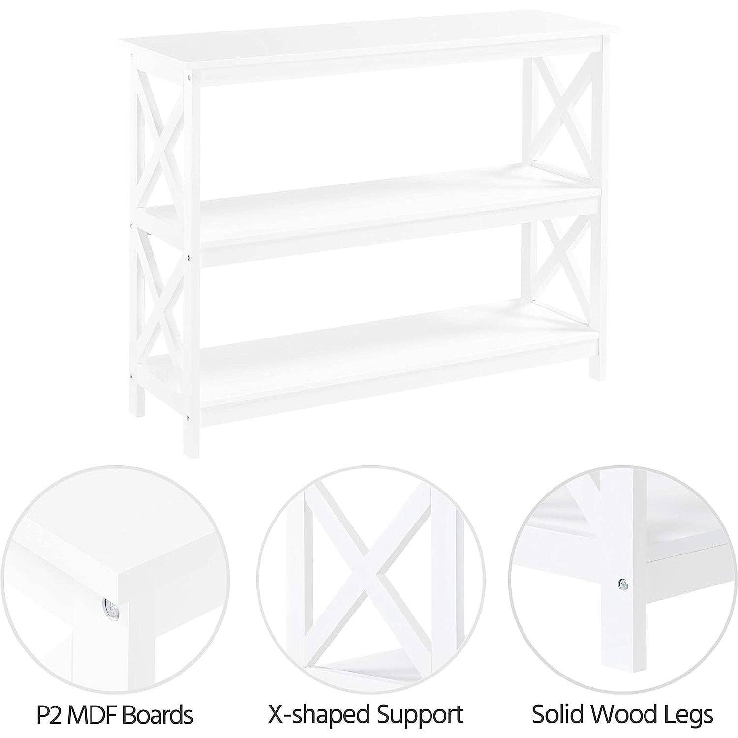 White Three Tier Console Table With Storage Shelves for wholesale on Faire4