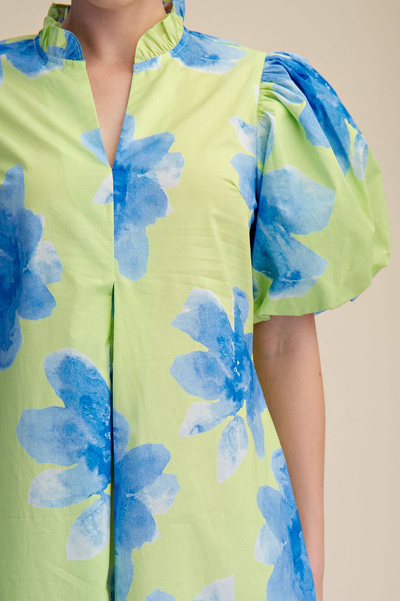 Glam - Wholesale Dress - Women's - Ruffle V-Neck Puff Sleeve Waist Pleated Midi Dress19