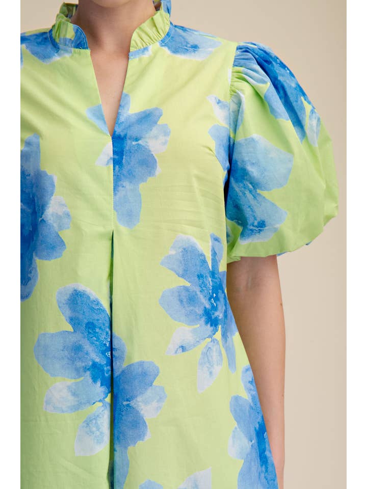 Glam - Wholesale Dress - Women's - Ruffle V-Neck Puff Sleeve Waist Pleated Midi Dress19