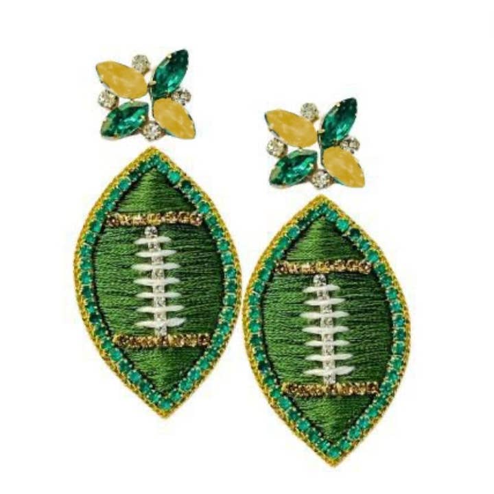 Game Day Football Dangle Earrings - Thread - Green and Gold for wholesale by Golden Lily