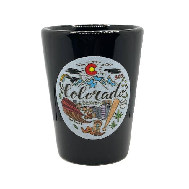 7 Star - Wholesale Shot Glass - Colorado Denver Black Shot Glass 2 oz