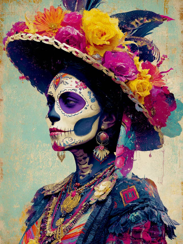Senorita Mia Día de Muertos Art Print - 8"x10" Artwork for wholesale by Mowbi