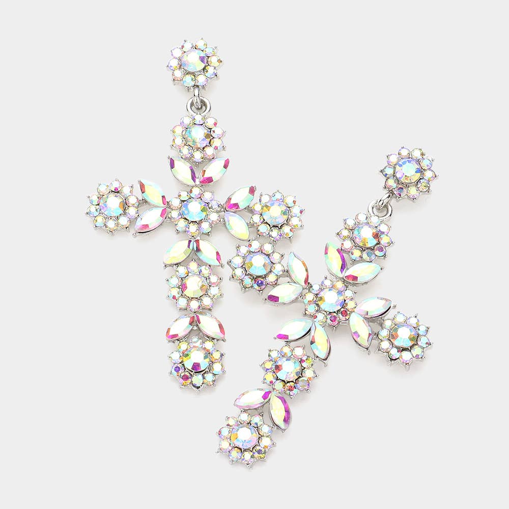 Sensibling Corp. - Wholesale Dangle Earrings - Flower Mqrauise Stone Cluster Cross Dangle Evening Earrings2