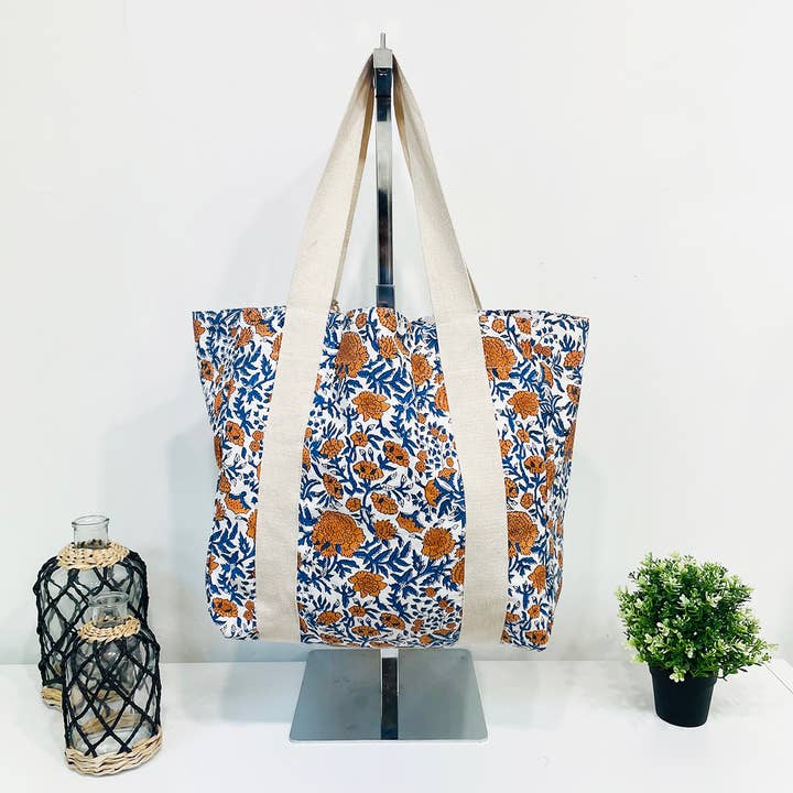 Anju Jewelry - Wholesale Tote Bag - Women's - Block Printed Canvas Bag - Marigold Wonders