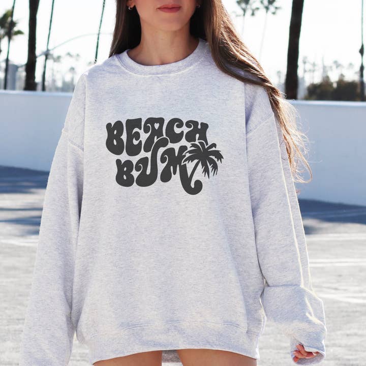 Retro Beach Bum Graphic Sweatshirt for wholesale by Trendznmore - Modern Graphic Apparel