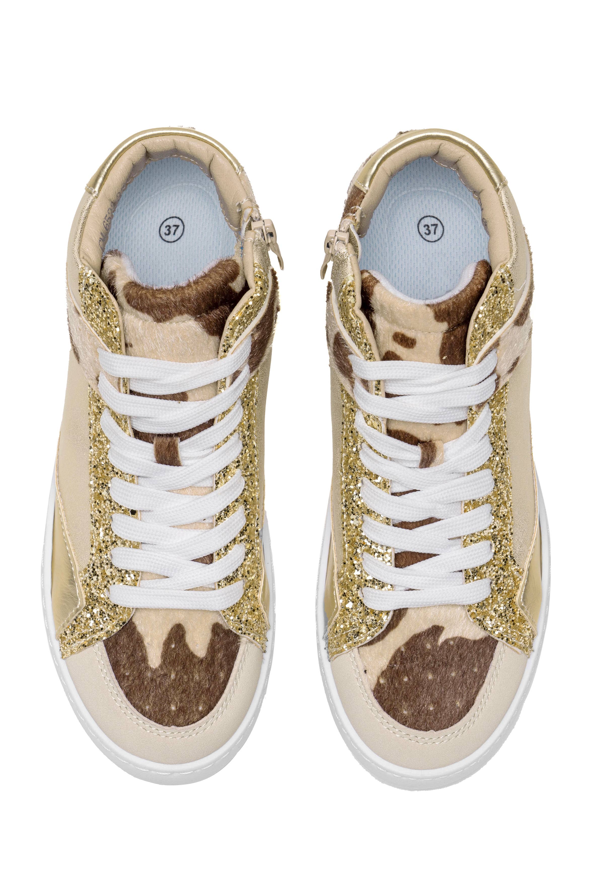 C'M PARIS – Sapatilha Lifestyle - Mulher por atacado – Ténis de Cano Alto com Lantejoulas e Estampados de Animais 652310