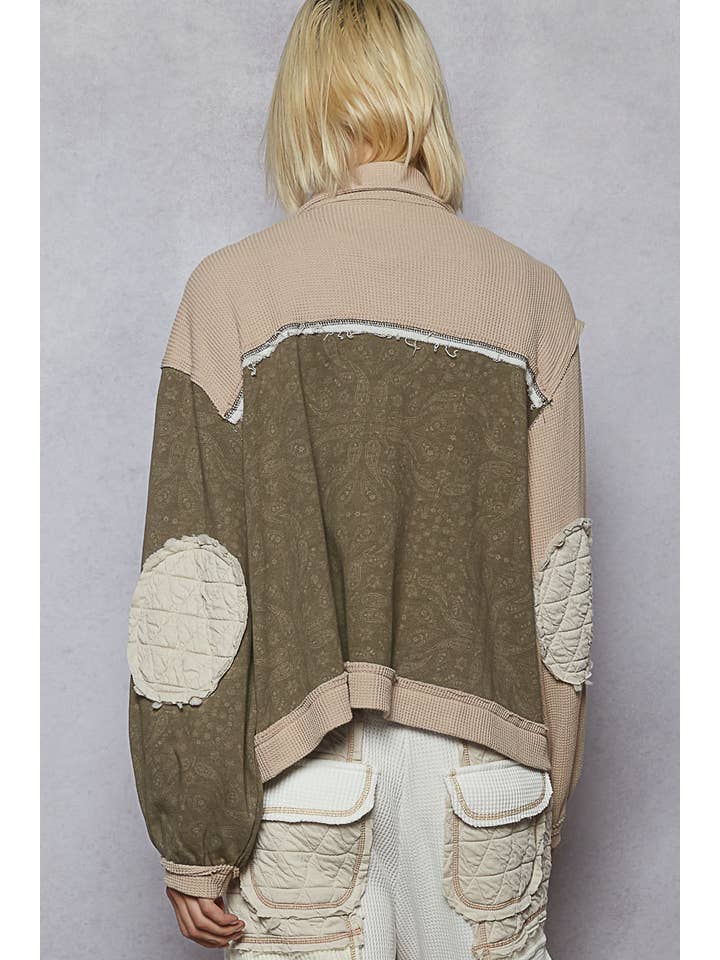 Pol Clothing - Wholesale Jacket - Women's - Floral Animal Print Contrast Color Block Quilted Jacket SALE4