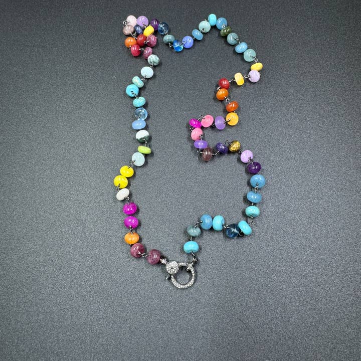 Colar de Contas com Pedras Preciosas Arco-Íris e Fecho de Diamante por atacado de ILISSA MICHELE JEWELRY