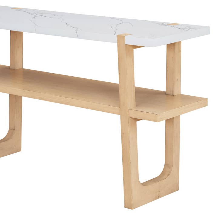 Orange County Decor - Wholesale Console Table - Retro Elegant Console Table With Marble Effect Top And Versatile Storage Solutions For Entryway And Living Room Natural Natural Solid Wood Mdf19