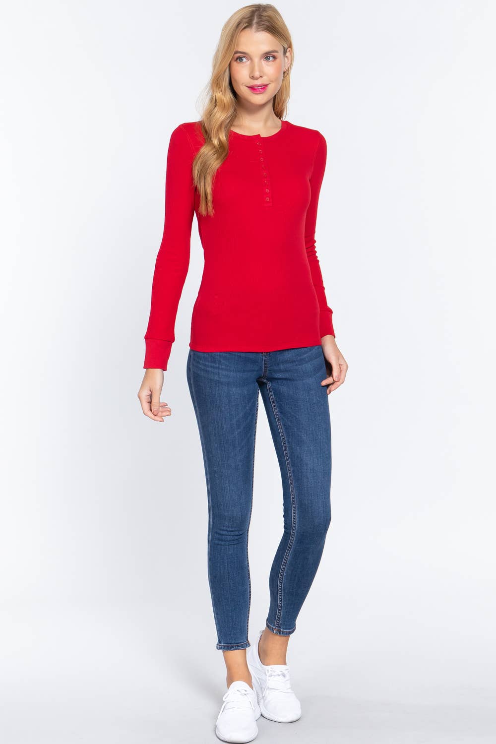 Active Basic | Active USA - Vente Haut en maille – femme - Top thermique à manches longues style henley en maille3