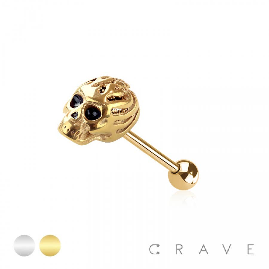 CRAVE – wholesale Tongue ring – 316L SURGICAL STEEL SKULL HEAD TONGUE BARBELL3