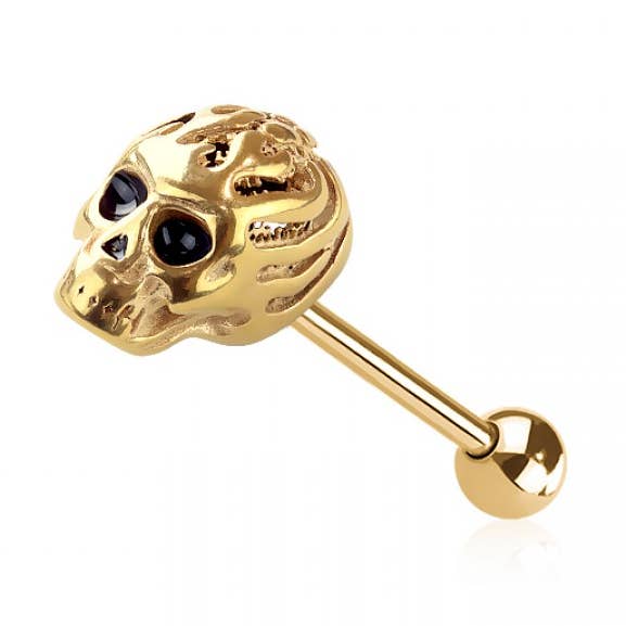 CRAVE – wholesale Tongue ring – 316L SURGICAL STEEL SKULL HEAD TONGUE BARBELL3