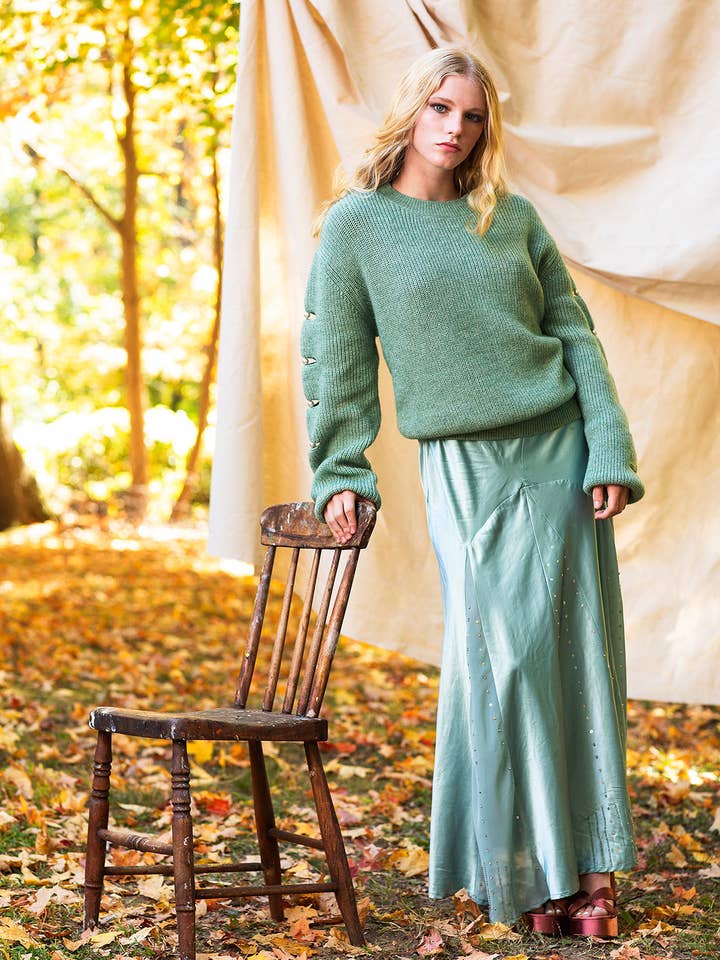 Fisherman Knit Crew Neck Long-Sleeve Sweater with Pearl Detail for wholesale by House of Marcel Apparel