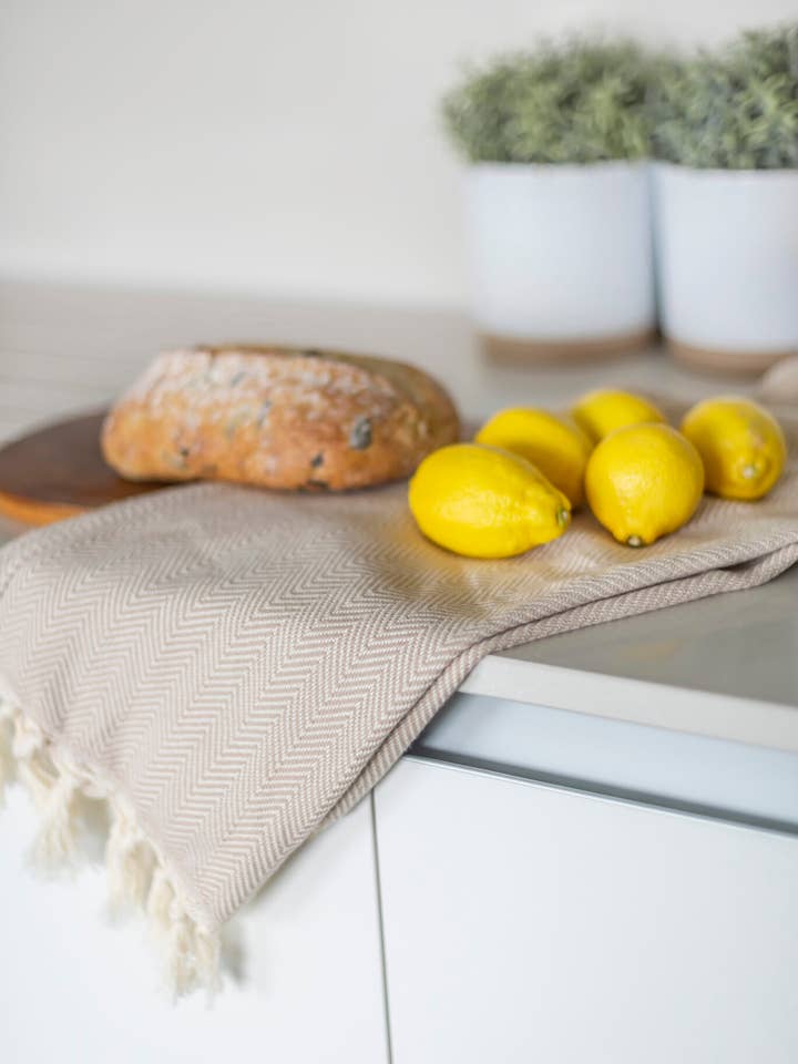 Sandy Beige Herringbone Hand Towel for wholesale by Hamam Square