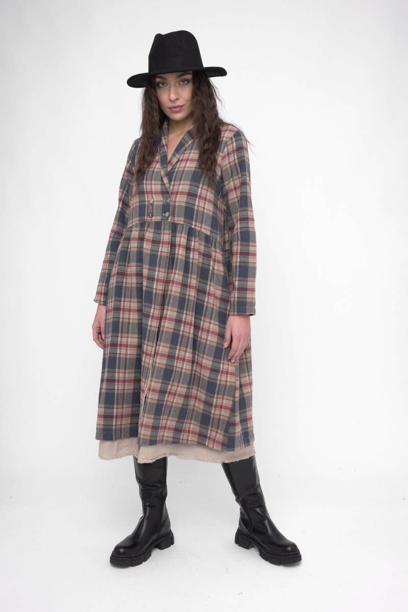 Baci & Amici Fashion - US Continental – Engroshandel Kjole - Dame – Bomuld Plaid Overcoat Kjole6