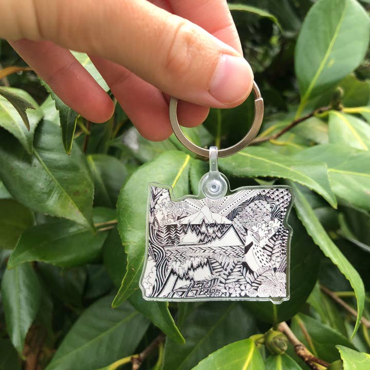 Laura K Maxwell - Wholesale Keychain - Unisex - Oregon Keychain / Oregon Gift / Oregon Map Art2