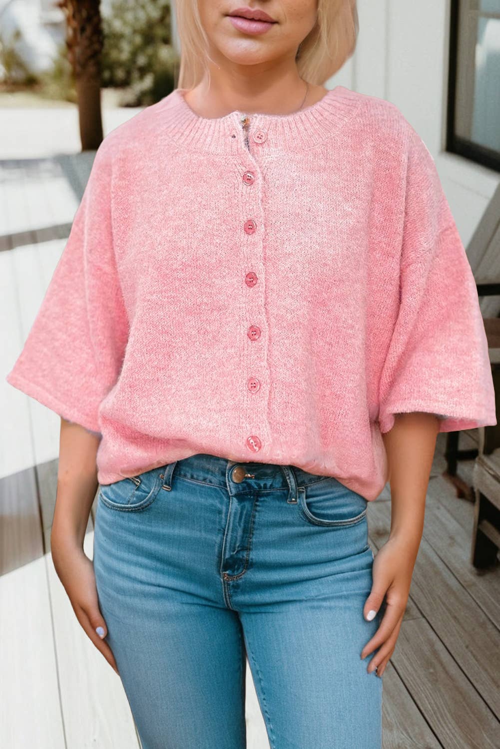 66DISCO - Vente Cardigan – femme - Cardigan en maille à manches 3/4 avec boutons (S-XL)1