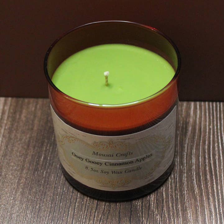 Ooey Gooey Cinnamon Apples 8.5oz Soy Wax Candle for wholesale by Mousai Crafts