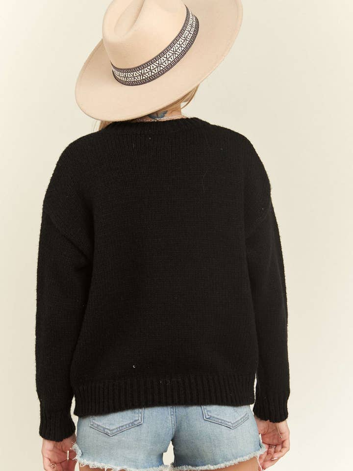 Madelyn - Wholesale Knit Sweater - Women's - LESW3598-BIG FLOWER PATCH SWEATER TOP