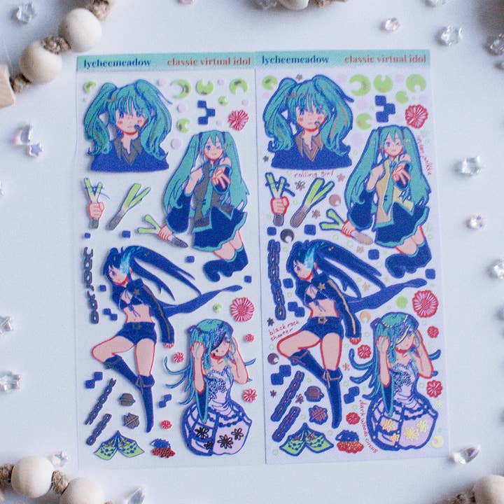 Classic Virtual Idol Holographic Sticker Sheet for wholesale by Lycheemeadow