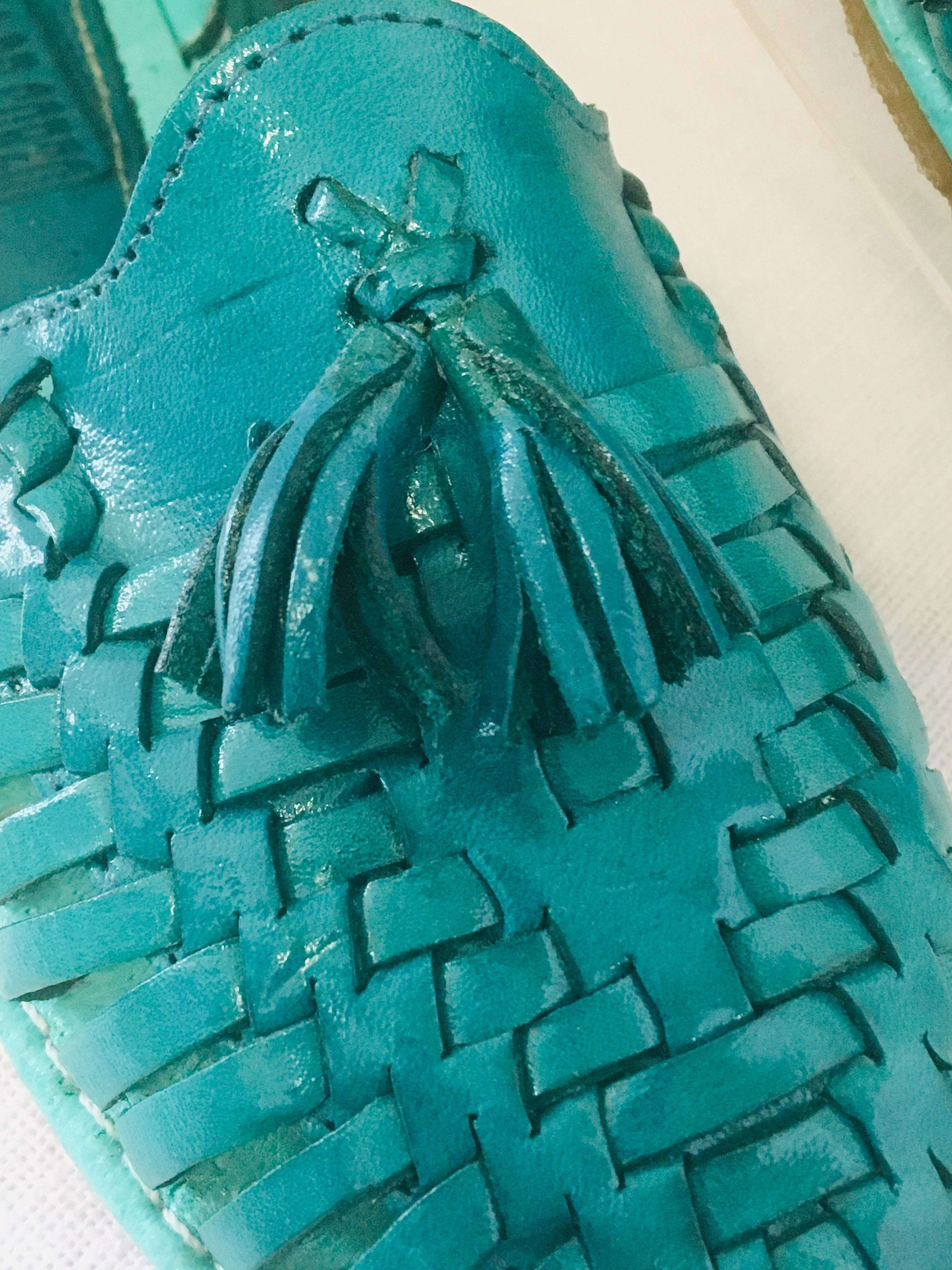 Cielito Lindo - Wholesale Sandals - Women's - Mexican Handmade Leather Sandals Turquoise with tassels3