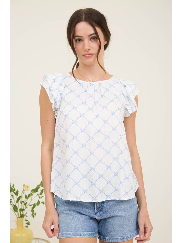 MINE - Wholesale Blouse - Dames - PLUS STRIK CLIP STIPPENPATROON BLOUSE MET RUCHESMOUWEN